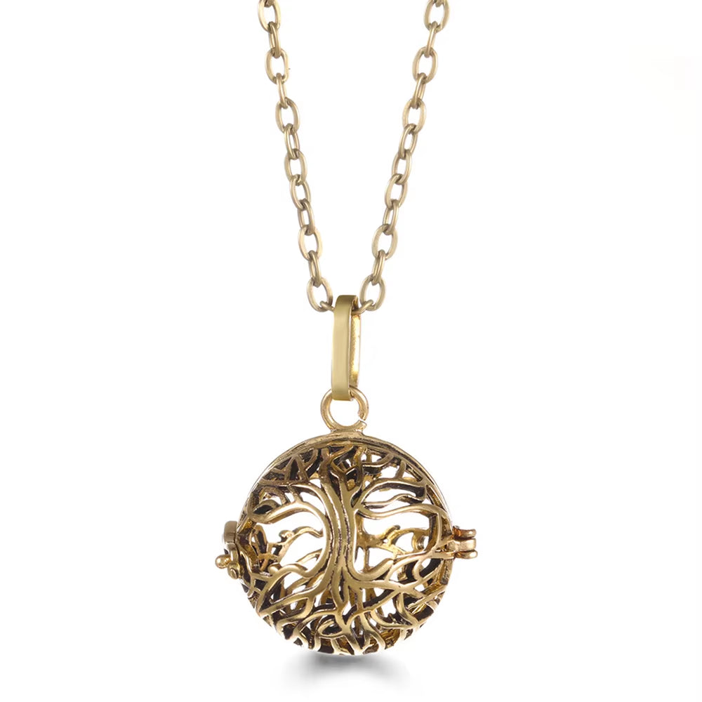 Mexico Chime Music Angel Ball Tree of Life Bronze Cage Necklace Aromatherapy Essential Oil Diffuser Caller Pendant Accessories
