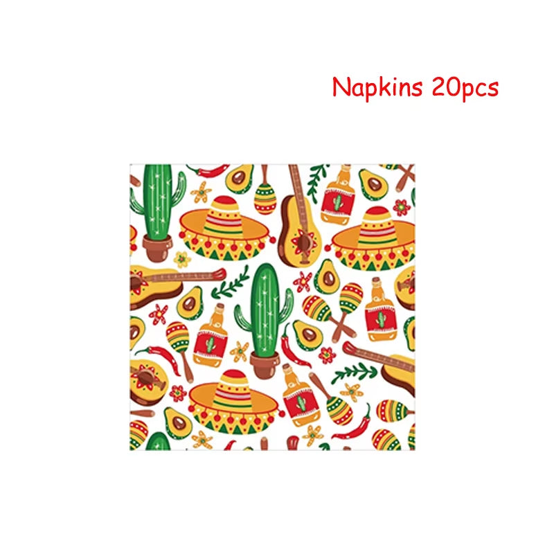 Mexico Fiesta Cactus Theme Party Disposable Tableware Paper Plates Cup Napkins Taco Balloon Mexican Party Favors Decor Supplies