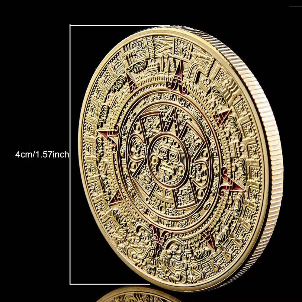 Mexico Mayan Aztec Calendar Art Prophecy Culture 1.57"*0.12" Gold Coins Collectibles