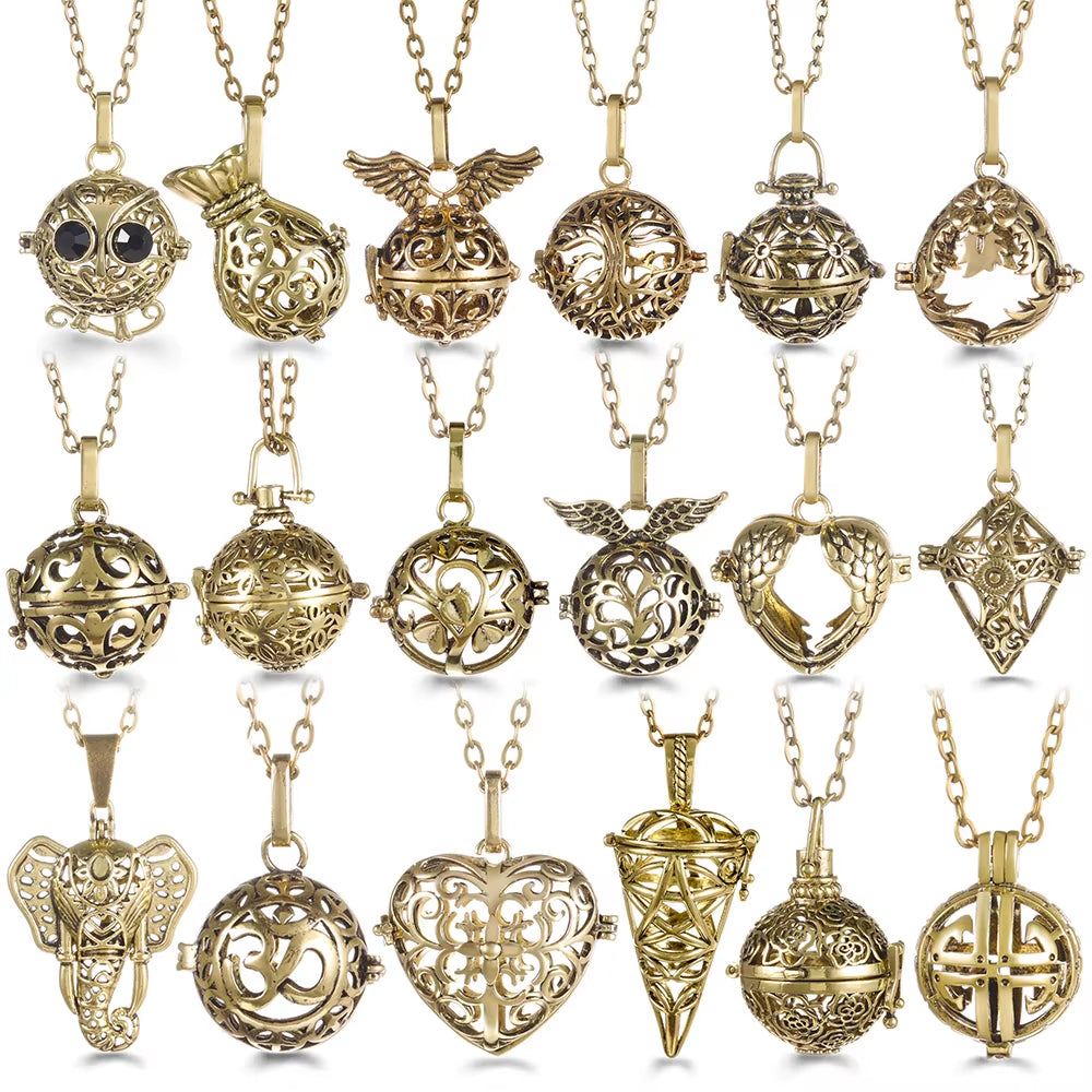 Mexico Chime Music Angel Ball Tree of Life Bronze Cage Necklace Aromatherapy Essential Oil Diffuser Caller Pendant Accessories