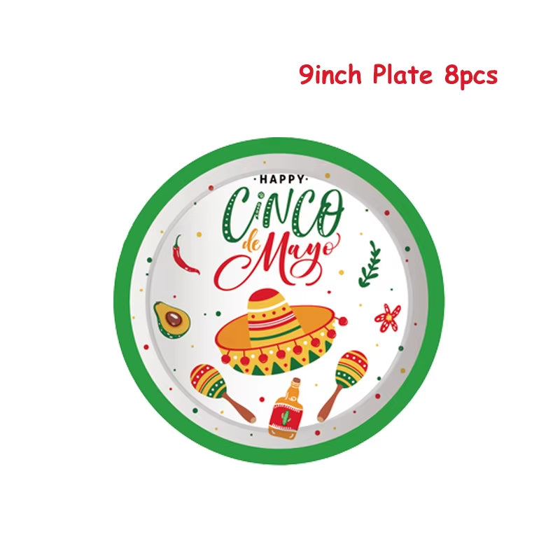 Mexico Fiesta Cactus Theme Party Disposable Tableware Paper Plates Cup Napkins Taco Balloon Mexican Party Favors Decor Supplies
