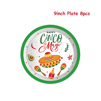 Mexico Fiesta Cactus Theme Party Disposable Tableware Paper Plates Cup Napkins Taco Balloon Mexican Party Favors Decor Supplies