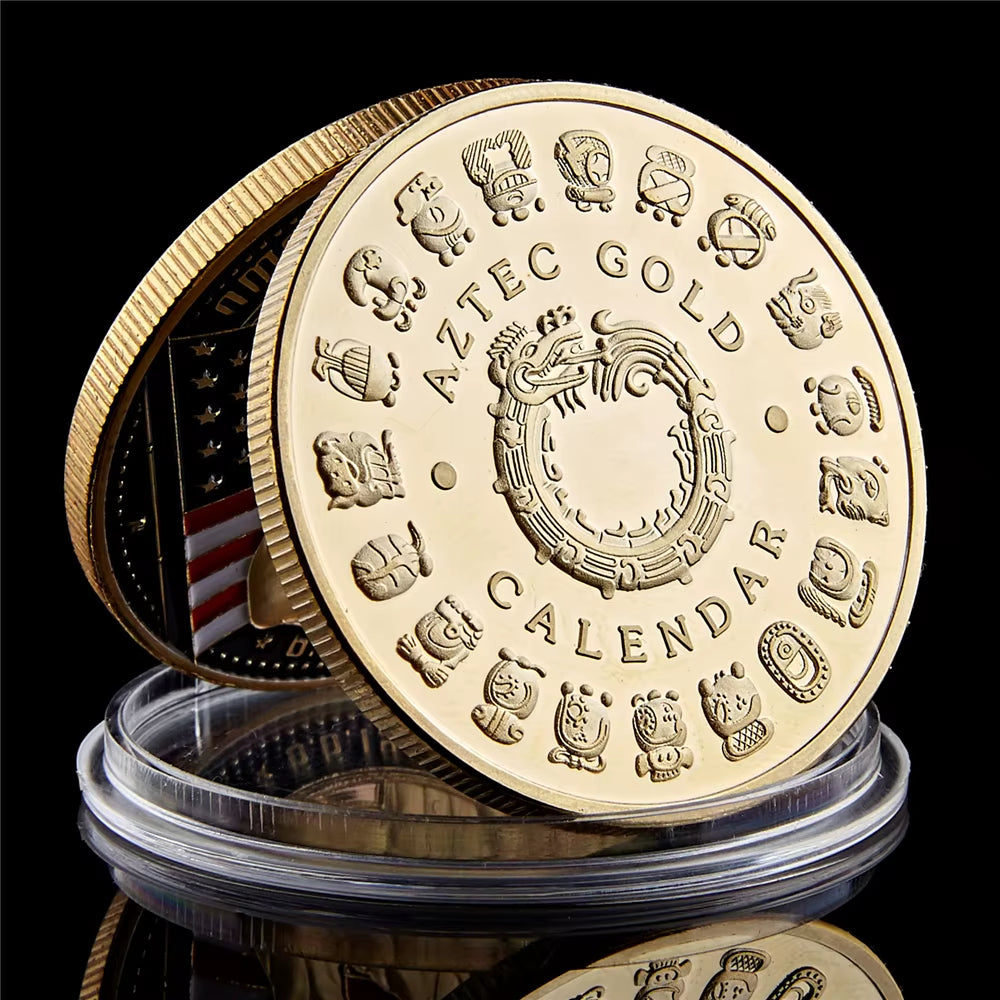 Mexico Mayan Aztec Calendar Art Prophecy Culture 1.57"*0.12" Gold Coins Collectibles
