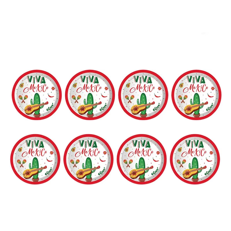 Mexico Fiesta Cactus Theme Party Disposable Tableware Paper Plates Cup Napkins Taco Balloon Mexican Party Favors Decor Supplies