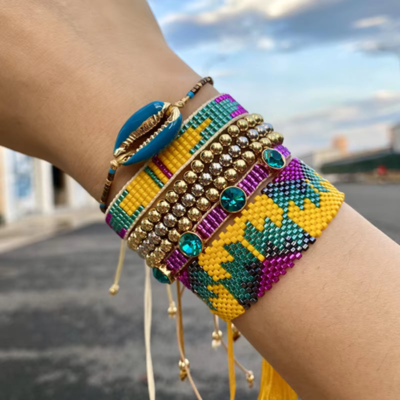 BLUESTAR Mexico MIYUKI Bracelet Femme Seashell Pulseras Mujer Moda Gold Color Copper Bracelet Handmade Woven Loom